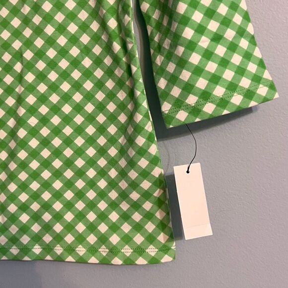 NWT Talbots Pima Cotton Bateau Neck Tee Green Gingham Sz Petite //Quarter Sleeve - Picture 6 of 12